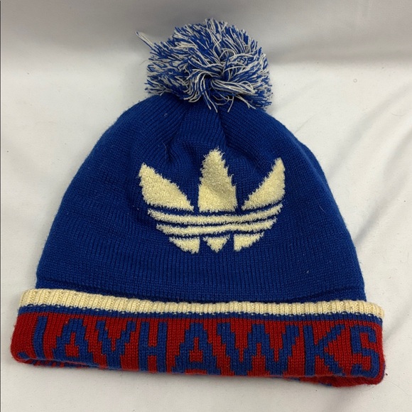 Adidas KU Kansas Jayhawks Cuffed Pom Beanie Hat Heritage Hall Vintage Headwear - Picture 3 of 5